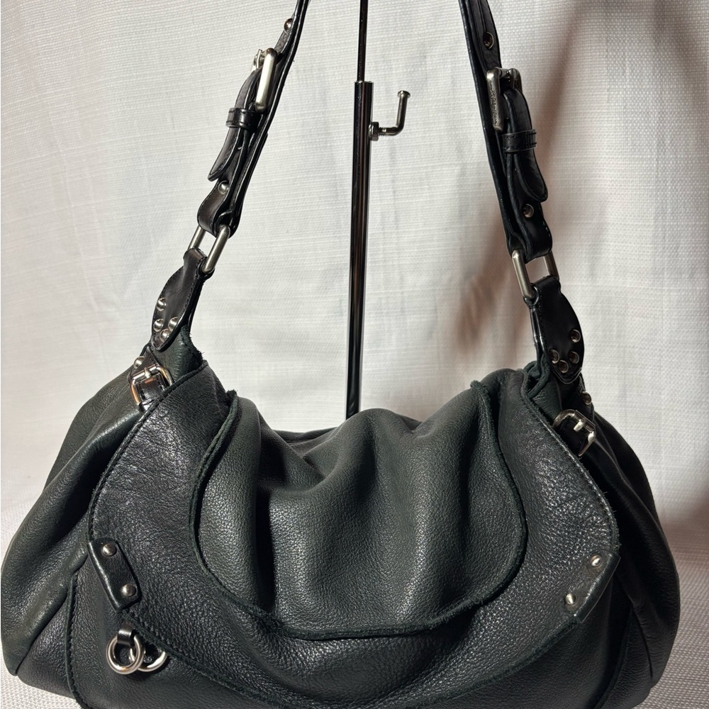 Kenneth Cole New York Black Pebbled Leather Shoulder Hobo Bag
